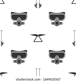Set Ski poles, Hang glider and Diving mask on seamless pattern. Vector