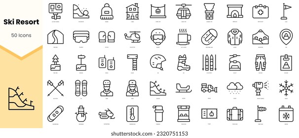 Set of ski resort Icons. Simple line art style icons pack. Vector illustration