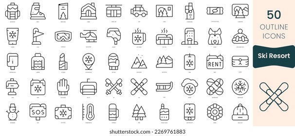 Set of ski resort icons. Thin linear style icons Pack. Vector Illustration
