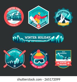 Set of ski and snowboard badges 