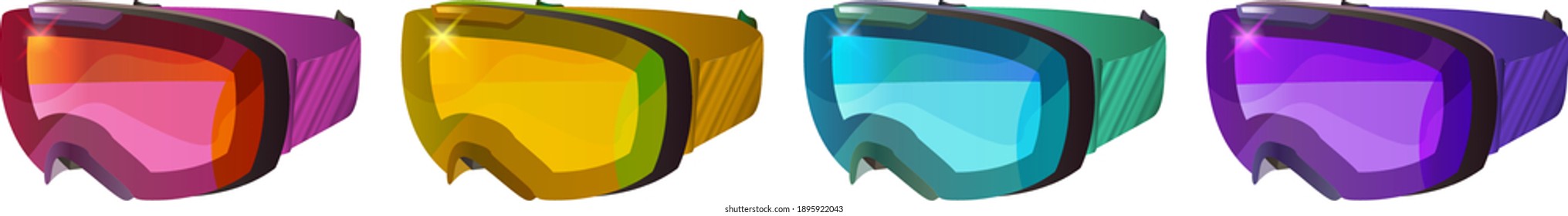 Set of ski or snowboard equipment. Vector ski mask. Winter sport