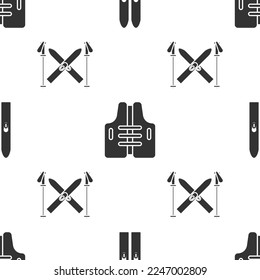 Set Ski and sticks, Life jacket and Ski and sticks on seamless pattern. Vector