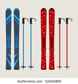 set of ski and ski sticks - winter equipment - vector illustration