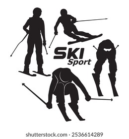 set of skier vector icons, winter extreme sports, ski silhouettes