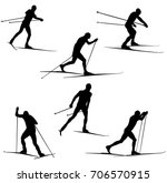 Set skiing athletes skiers vector illustration