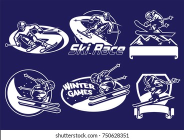 set of skiing badge collection