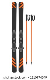 Set of skiing equipment icons. Set include skis and ski poles . Winter equipment icons for family vacation, activity or travel. For logo design, patches, seal, logo or badges.