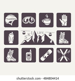 Set of skiing and snowboarding