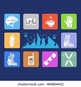 Set of skiing and snowboarding