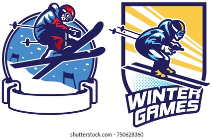 set of skiing sport games badge design