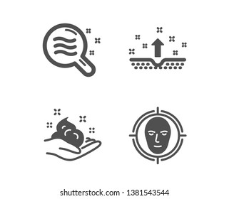Set of Skin care, Skin condition and Face detect icons. Hand cream, Search magnifier, Cosmetics. Select target.  Classic design skin care icon. Flat design. Vector