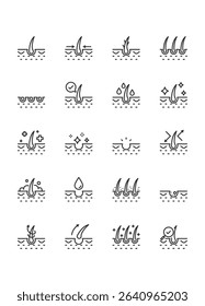Set of skin care icons, epidermis, hair