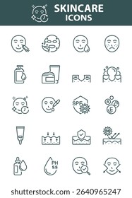Set of skin care icons, epidermis, skincare product