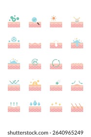 Set of skin care icons, epidermis, hair