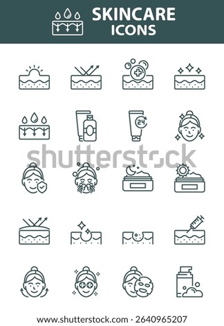 Set of skin care icons, epidermis, skincare product