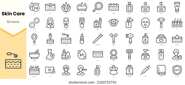 Set of skin care Icons. Simple line art style icons pack. Vector illustration