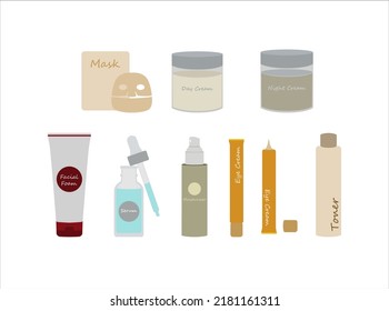 Conjunto de vectores de ilustraciones de empaquetado para cuidado de la piel