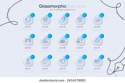 Set of Skin care, Water drop and Social distancing line icons for web app. Cardio training, Shield, Apartment insurance icons. Instruction manual, Bike rental, Coffee beans signs. Vector