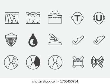 conjunto de vectores de icono de piel. piel seca y dañada / acné . colágeno de espuma hidratante para el concepto de protección de arrugas / escudo / picadura de acné y mordida de fallos