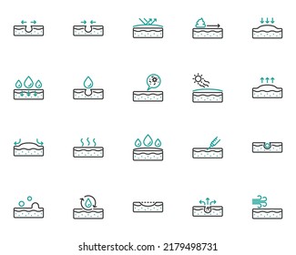 set of skin icons, epidermis, skin care