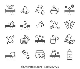 Set Of Skin Icons, Such As Aloevera, Oil, Nature, Sun Protect, Dry, Lotion