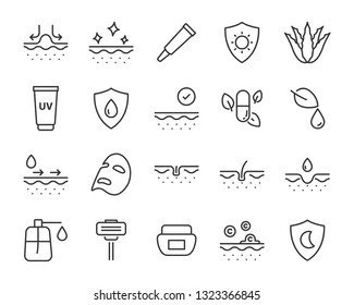 set of skin icons, such as facial, alovera, gel, moisture