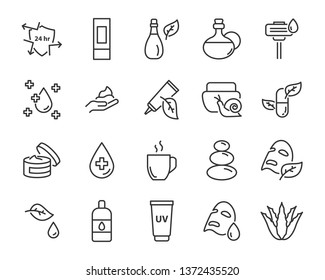 set of skin icons, such as facial, alovera, gel, moisture