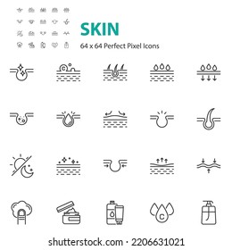 set of skin line icons, moisture, skin care