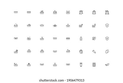 set of skin thin line icons, skin care, epidermis