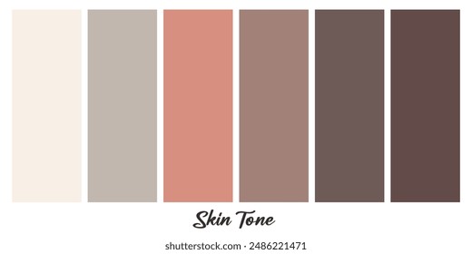Set of skin tone color palette for makeup with natural brushes. Vector illustration