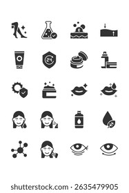 set of skincare icons, epidermis, skin health