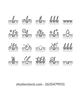 set of skincare icons, epidermis, skin health