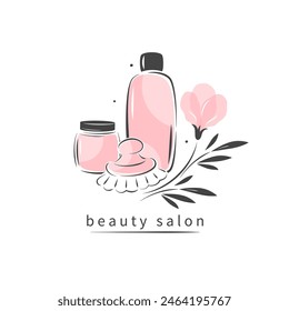 Set of skincare products. Logo for a cosmetics store for body and hair care or beauty salon, spa. Vector illustration
