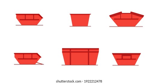 set of skip bin is a large open-topped waste container. red skip vector icon