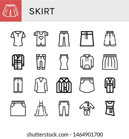 Set of skirt icons such as Skirt, Blouse, Baby clothes, Trousers, Trench coat, Hoodie, Clothes, Coat, Wedding dress , skirt