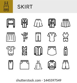 Set of skirt icons such as Overall, Sweatshirt, Coat, Skirt, Trench coat, Traditional dance, Trousers, Blouse, Clothes, Baby clothes, Cardigan, Pencil skirt, Wedding dress ,