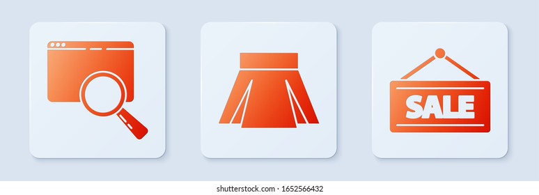 Set Skirt, Search in a browser window and Hanging sign with Sale. White square button. Vector