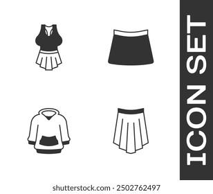 Set Skirt, Undershirt, Hoodie and  icon. Vector