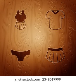 Set Skirt, Undershirt, Men underpants and T-shirt on wooden background. Vector