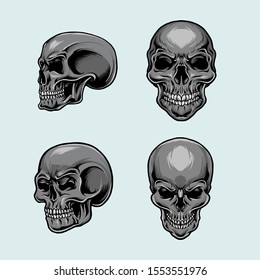 Set of skull anatomically correct handdrawn style