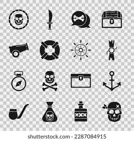 Indique el icono del cráneo, el ancla, el decreto, el pergamino, el pergamino, el pirata de localización, la boya, el cañón, la moneda pirata y el volante del buque. Vector