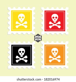 Set of skull with bones icons on colorful background - vector illustration.