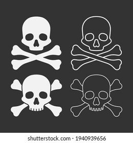 Set of skull with bones isolated on white background. Vector illustration. Eps 10.