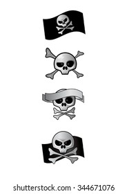 Set of skull and bones on pirates flag, blackjack