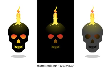 Set Skull and Candle Illustration Vector Icon