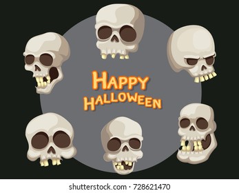 Set of Skull cartoon vector Halloween on Background.Vector illustration.