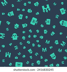 Set Skull, Castle, Ghost and Tombstone with RIP written on seamless pattern. Vector