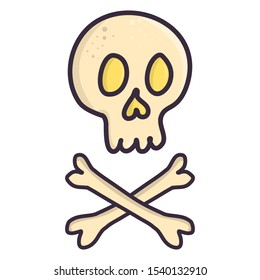 Set of skull and croosbones in doodle style on white background. Isolated flat vector design.