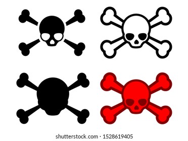 Set Skull and Crossbones Icon on White Background. Vector illustration