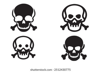 Set of Skull and Crossbones Icon on Black and White Vector Backgrounds. This vector is 100% Editable eps file version in white on a dark background positioned on the right.